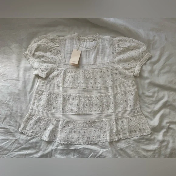 NWT Doen Adeline Eyelet Blouse Top salt size S - Picture 3 of 11